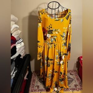 size 2x womens yellow floral red tee shirt dress party 2 x xxl long sleeve soft